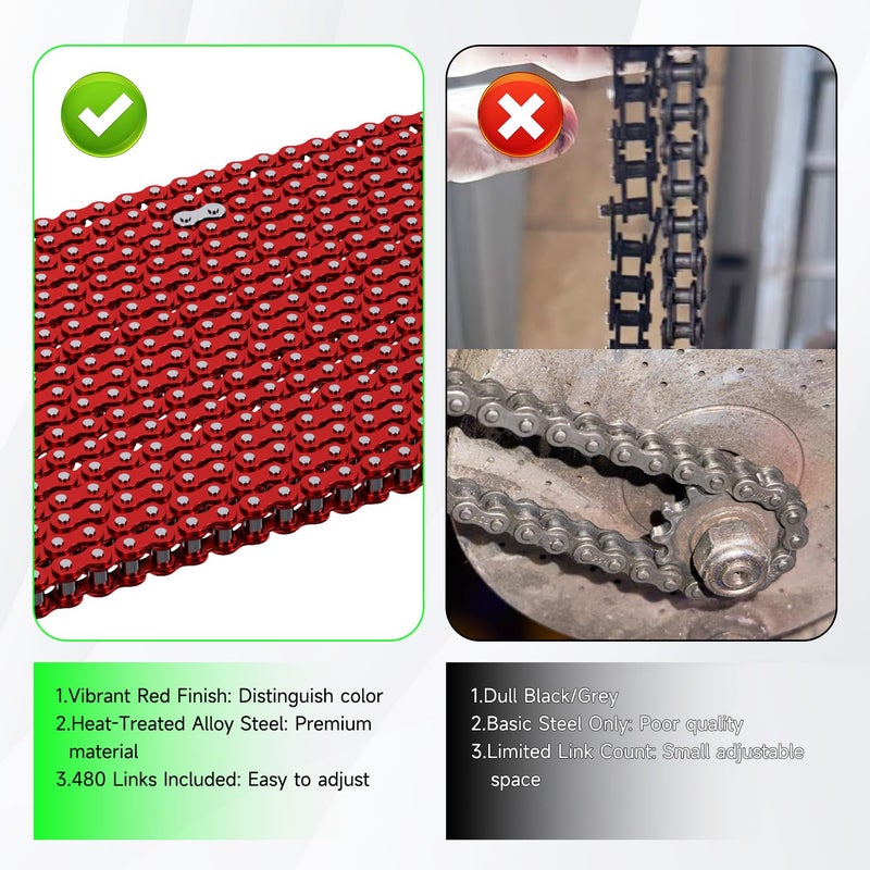 XIKOBY 25H Roller Chain 10 Feet 480 Links Compatible with Razor MX350 MX500 MX650 Dirt Rocket Bike E100 E300 Electric Scooter 47cc 49cc 2-Stroke Pocket Bike ATV Quad Go Kart Parts with Chain Breaker - Image 2